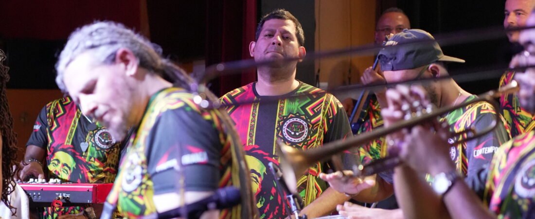 Samba reggae drummers performing at the Toronto International Samba Reggae Festival opening night