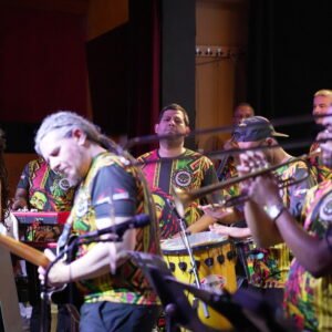 Samba reggae drummers performing at the Toronto International Samba Reggae Festival opening night